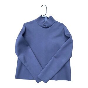 Zara navy mock neck raw edge scuba stretch top